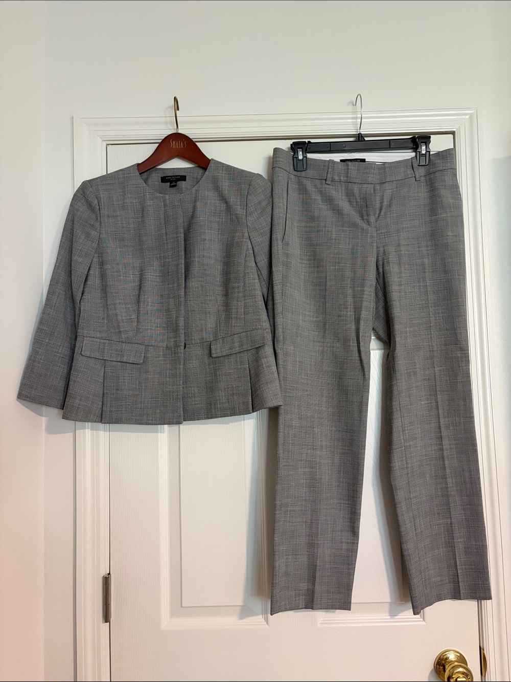 Ann Taylor Gray Plaid Two-Piece Suit Jacket & Pants